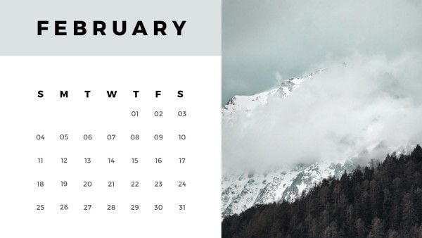 snow, mountain, daily, White February Calendar Calendar Template
