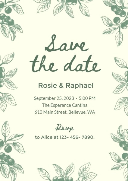 Yellow And Green Olive Leaves Save The Date Invitation Invitation