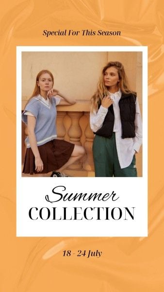 promotion, summer sale, women, Orange Simple Modern Summer Fashion Collection Instagram Story Template