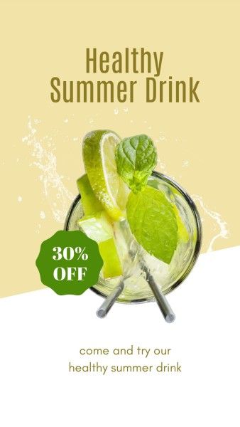 fruit, chill, beverage, Yellow Health Lemon Summer Drinks Instagram Story Template