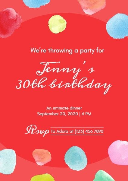 happy birthday, party, events, Red Watercolor Birthday Invitation Template