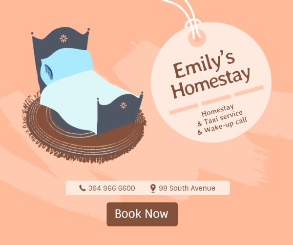 marketing, business, booking, Queen bed homestay Facebook Post Template