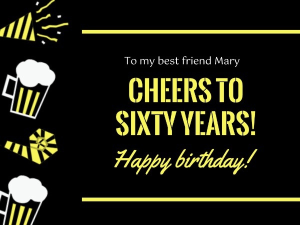 Black And Yellow Sixty Years Old Birthday Card Card