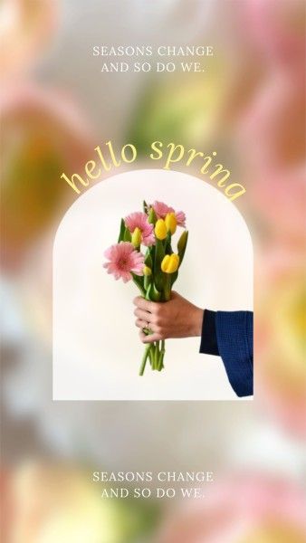 quote, photo, blur, Yellow Pink Floral Hello Spring Instagram Story Template