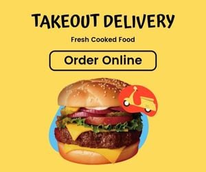 french fries, burgers, fast food, Yellow Fast Foof Delivery Large Rectangle Template