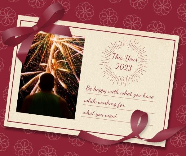 greeting card, life, letter, Red New Year Card Facebook Post Template