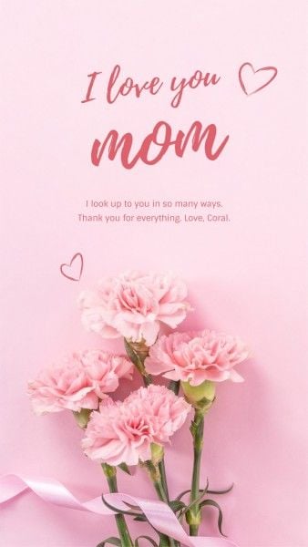 ピンクのシンプルな花柄の母の日の挨拶 Instagram Story