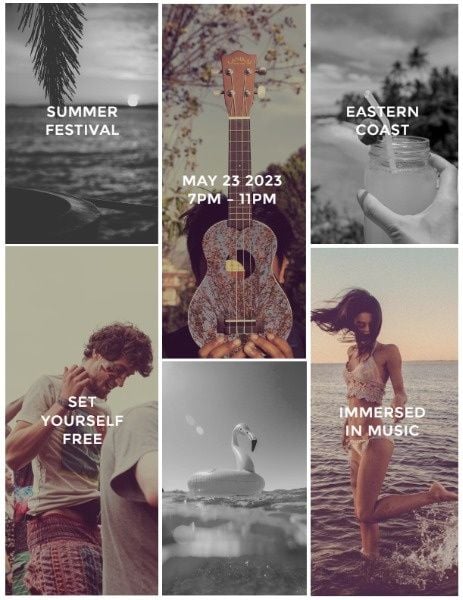 musical, party, ocean, Summer Music Festival Collage Program Template