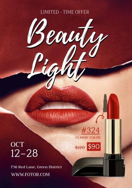 beauty, makeup, cosmetics, Red Lipstick Sale Poster Template