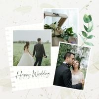 Green Watercolors Background Wedding Collage Photo Collage (Square)