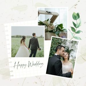 marriage, love, couple, Green Watercolors Background Wedding Collage Photo Collage (Square) Template