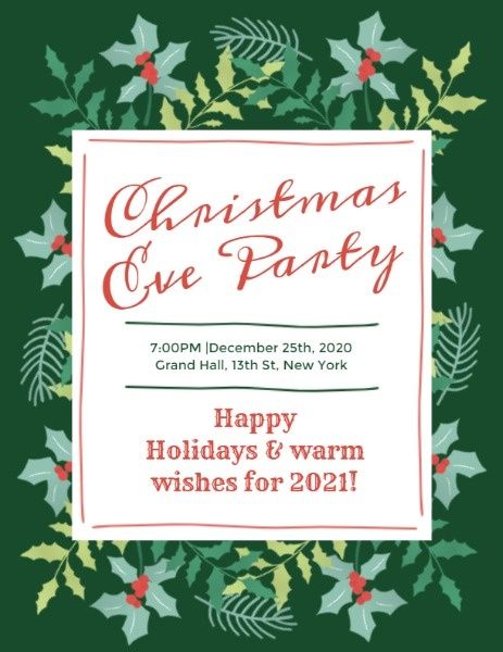 holiday, celebrate, winter, Green Christmas Eve Party Program Template