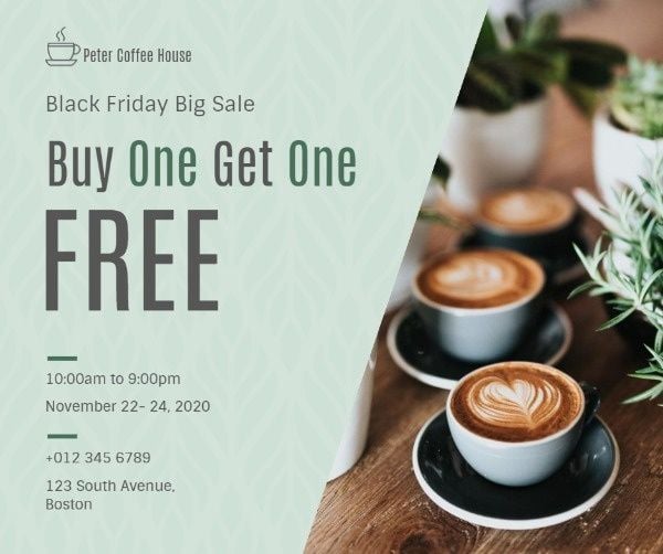sale, big sale, buy one get one free, Black Friday Coffee House Special Facebook Post Template