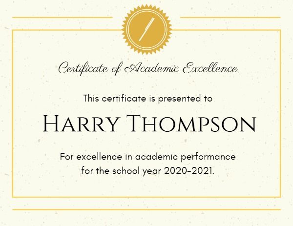 Academic Excellence Certificate