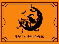greeting, celebration, simple, Orange Illustration Halloween Witch Card Template