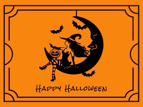greeting, celebration, simple, Orange Illustration Halloween Witch Card Template
