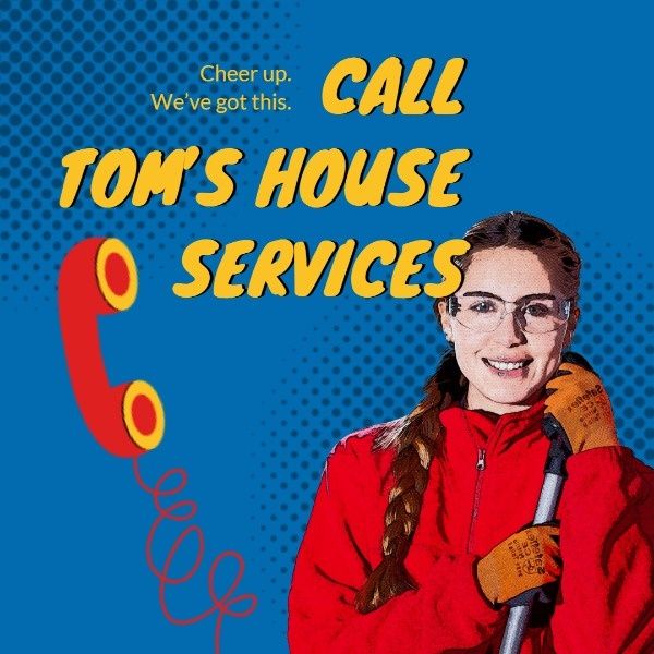 call, house services, chore, Blue House Cleaning Service Flyer Instagram Post Template
