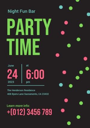 happy, life, dinner, Black Fluorescent Party Time Poster Template