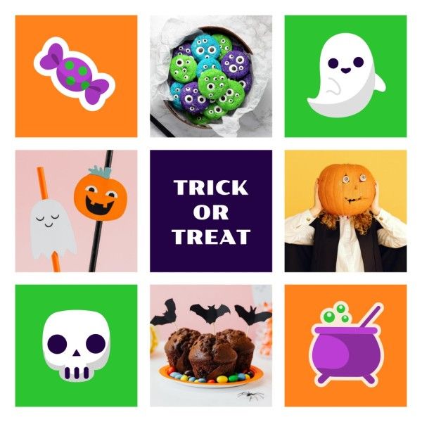 holiday, festival, celebration, Colorful Illustration Happy Halloween Photo Collage Instagram Post Template
