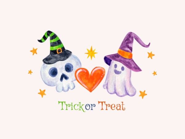 boo, ghost, greeting, Cream Pink Watercolor Cute Halloween Card Template