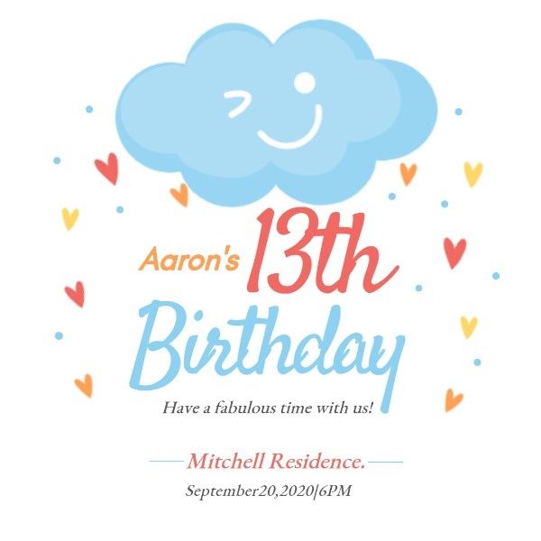 anniversary, happy, life, Aaron's 13th Birthday Party Instagram Post Template