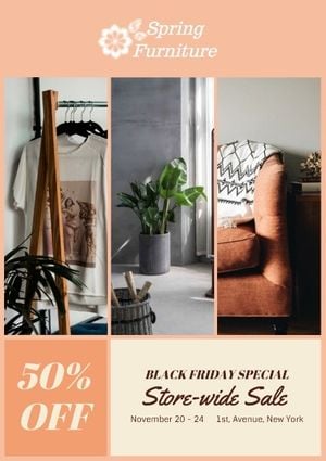 black friday, promotion, discount, Orange Spring Furniture Store Sale Poster Template