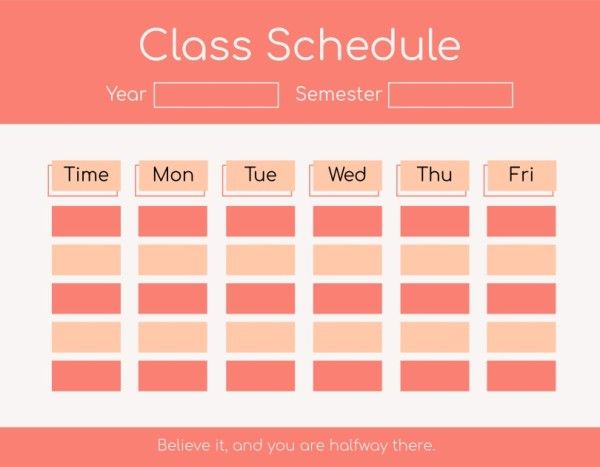 term, semester, blank, Pink Background Class Schedule Template