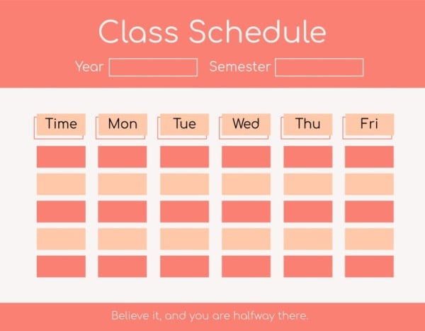 Pink Background Class Schedule