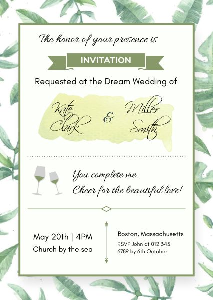 Green Wedding Invitation Invitation