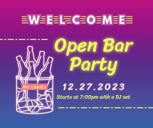 drink, pub, open party, Open Bar Party Neon Sign Facebook Post Template