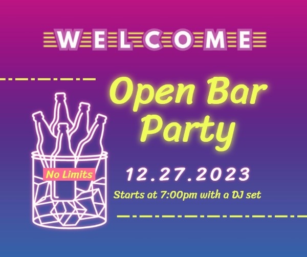 Open Bar Party Neon Sign Facebook Post