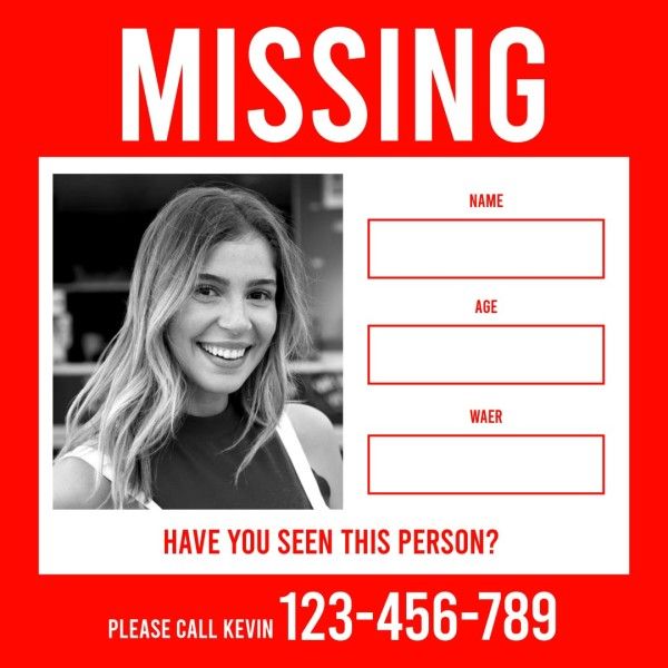 woman, lost, find, Red Missing Person Instagram Post Template