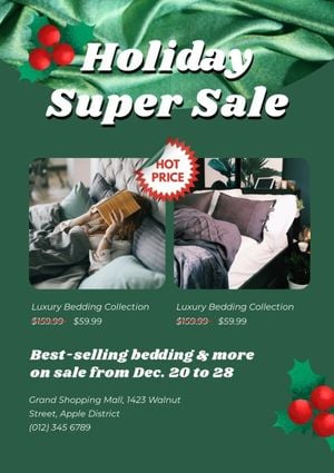 discount, product, promotion, Green Bedding Store Super Sale Poster Template