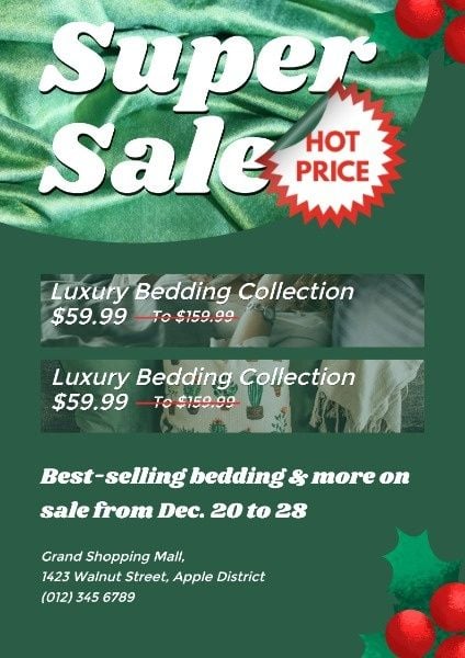 Green Bedding Store Super Sale Poster