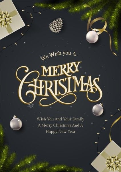 holiday, greeting, wish, Black And Golden Retro Merry Christmas Poster Template
