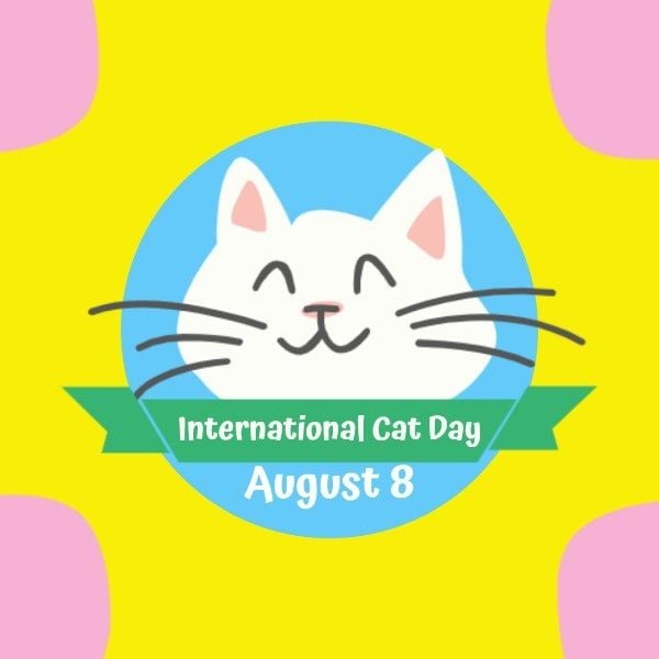 international cat day, pet,  animal, Yellow Cartoon Cute Cat Day Instagram Post Template