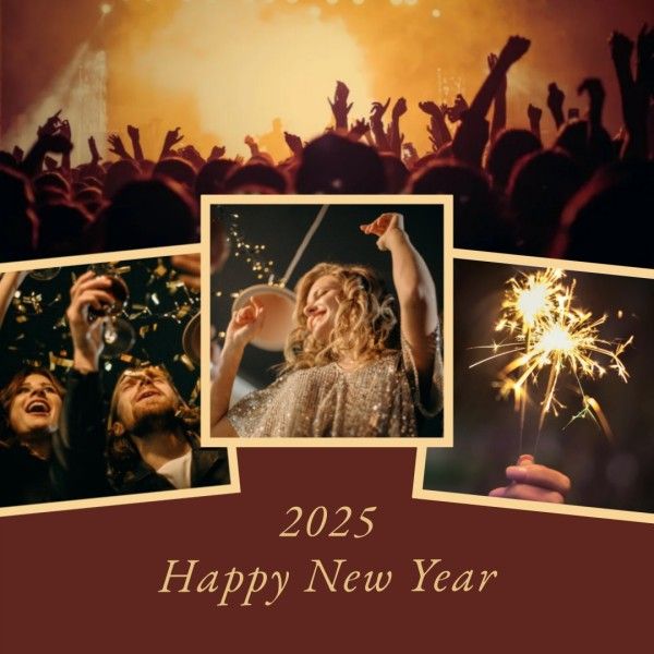 happy new year, holiday, celebrate, Brown Modern New Year Festival Photo Collage Instagram Post Template