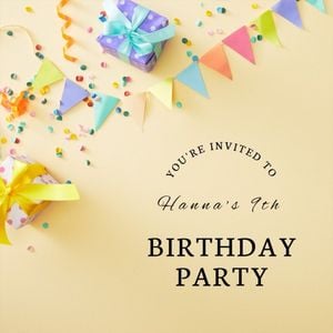 ソフトイエローシンプルな誕生日パーティーの招待状 Instagram投稿