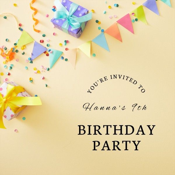 celebrate, event, celebration, Soft Yellow Simple Birthday Party Invitation  Instagram Post Template