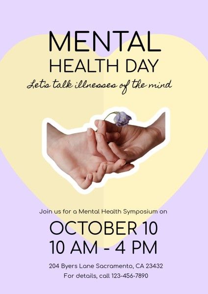 love, heart, medical, Purple Mental Health Day Poster Template