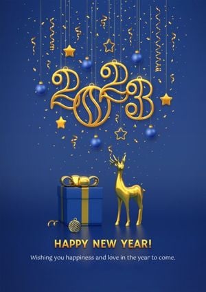 Blue Gold Happy New Year Poster Template and Ideas for Design | Fotor