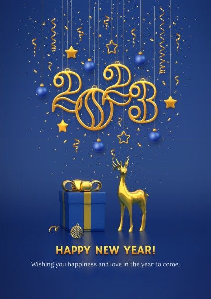 celebration, greeting, holiday, Blue Gold Happy New Year Poster Template