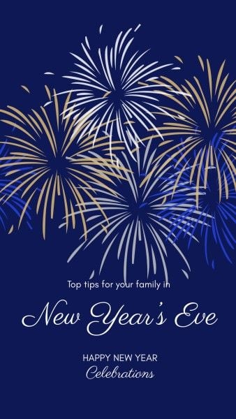 firework, social media, eve, Blue White Gold New Year Family Celebration Instagram Story Instagram Story Template