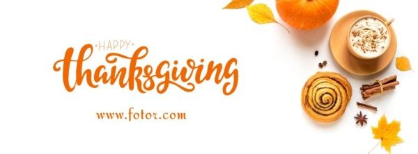 celebration, holiday, blessing, White And Orange Simple Thanksgiving Greeting Facebook Cover Template