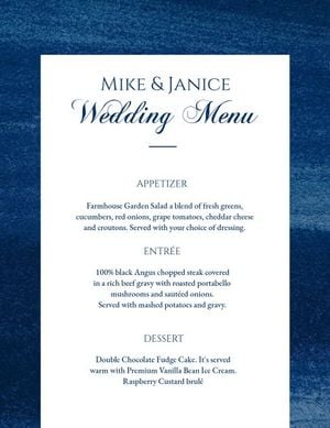 dinner, food, cuisine, Blue Background Wedding Menu Template