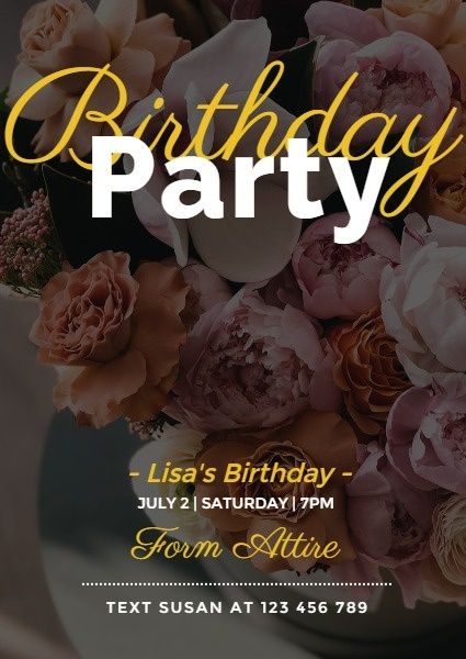 happy birthday, greeting, wishing, Dark Flower Birthday Party Invitation Template