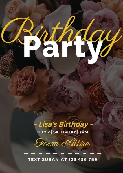 Dark Flower Birthday Party Invitation