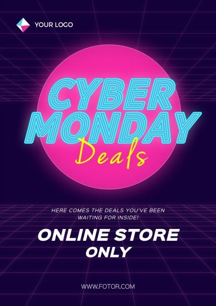 ecommerce, digital product, 3c, Gradient Neon Cyber Monday Online Shopping Pormotion Deals Poster Template