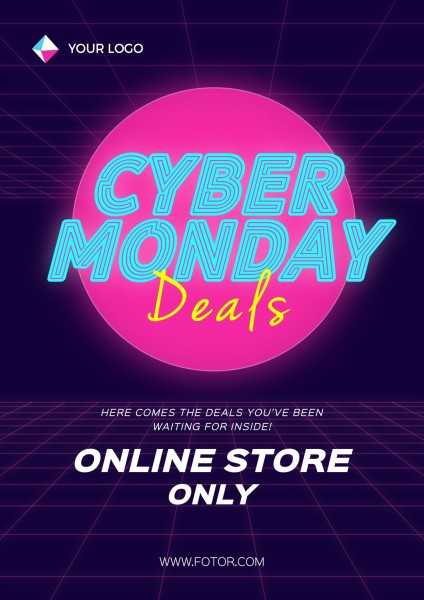 Gradient Neon Cyber Monday Online Shopping Pormotion Deals 英文海报