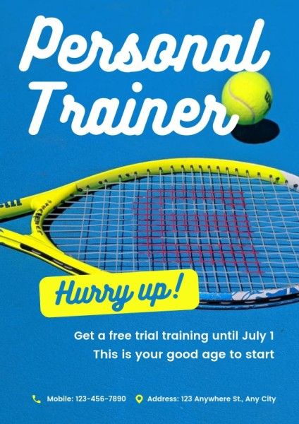 trainer, sport, tennis, Blue Train Lesson Flyer Template